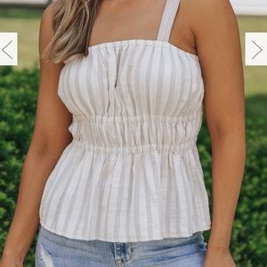 NWOT Vanilla Ruched Stripe Peplum Blouse